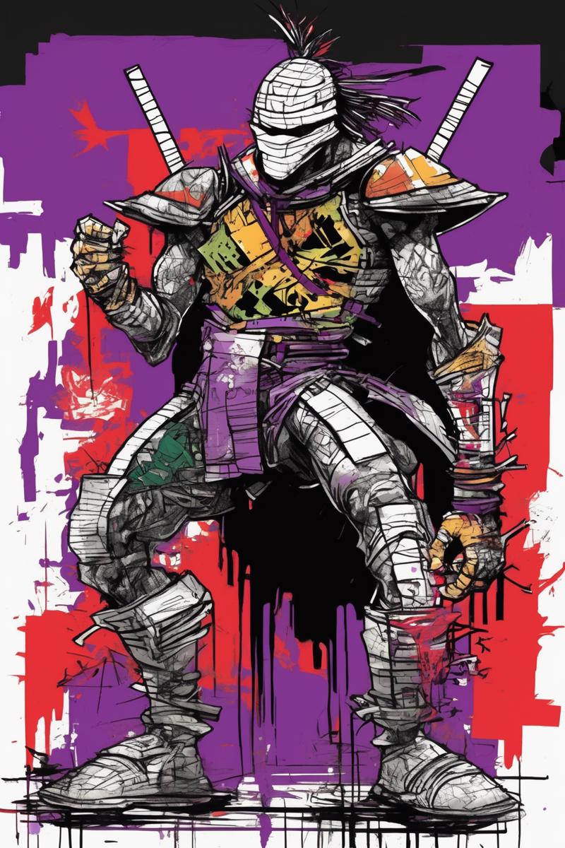 00091-429319523-Jim Mahfood Style - Create a Full body, 2D Flat, 1987, Todd McFarlane cartoon style illustration of Shredder in the style of Jea.png